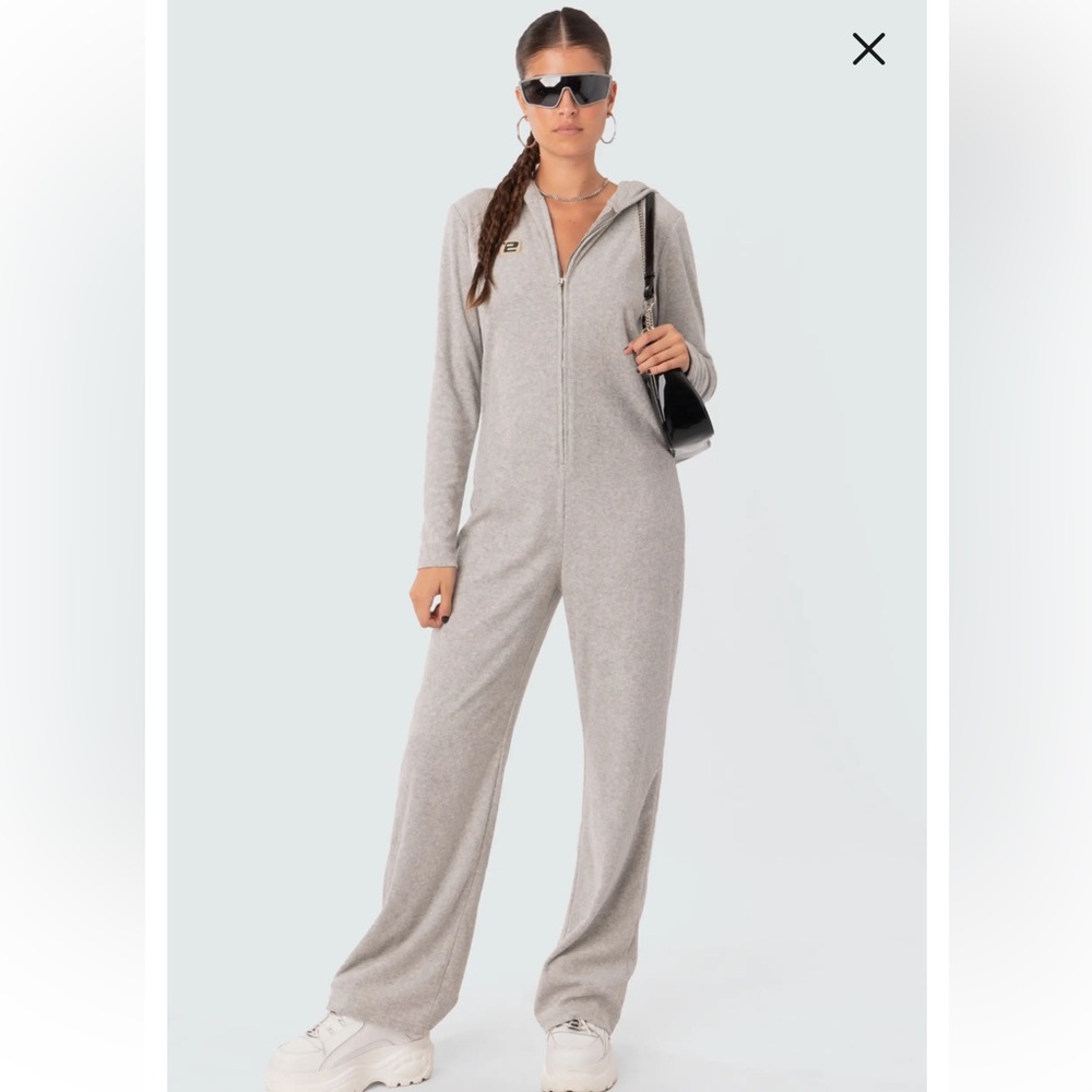 Edikted Terry Cloth Hooded Loungewear Jumpsuit
